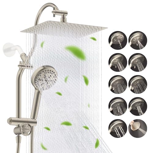 Hibbent Upgraded All Metal 12" Rainfall Showerhead Combo, High Pressure Shower Head with 10-Spray Mode Handheld, 4-Way Diverter with Pause Mode, 71''