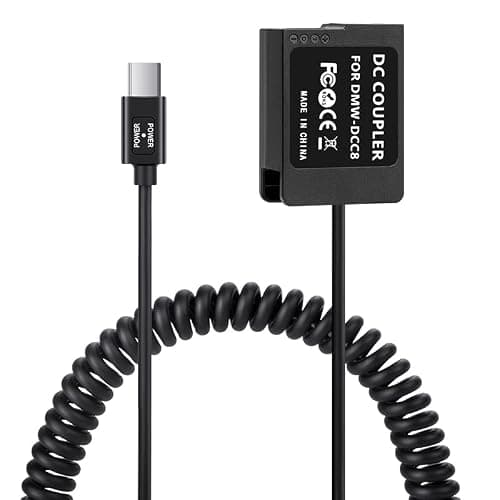 FOMITO DMW-BLC12 Dummy Battery Decoded DMW-DCC8 Battery Replacement with Type-C Spring Power Adapter Cable for Panasonic DMC-FZ200 FZ300 FZ1000 FZ2500