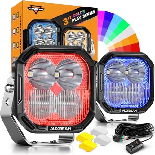 Auxbeam Color Play Series 3" 116W LED Pods RGB 7 Color Changing RGBW Ambient Backlight Gradient Cycle Accent Lighting, Spot Flood Combo, Amber White