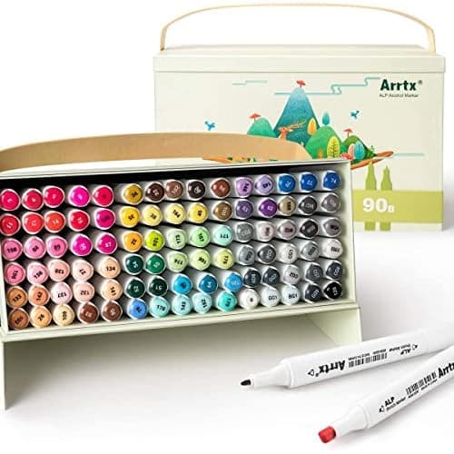 Arrtx Alcohol Markers ALP 90 Colors,Dual Tip Alcohol Markers for Adult Coloring, Artists Markers for Drawing,Illustration, Painting, Sketching,