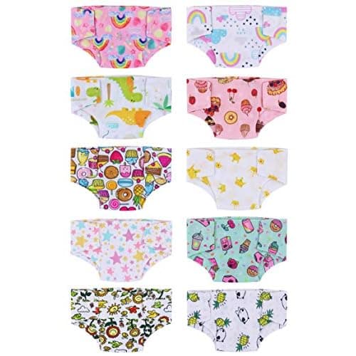 Zita Element 10 Pcs Reusable Reborn Doll Diaper for 14-16 Inch Baby Dolls | Total 10 Pcs Washable Doll Accessory Kit; Colorful Printed Pattern Diaper