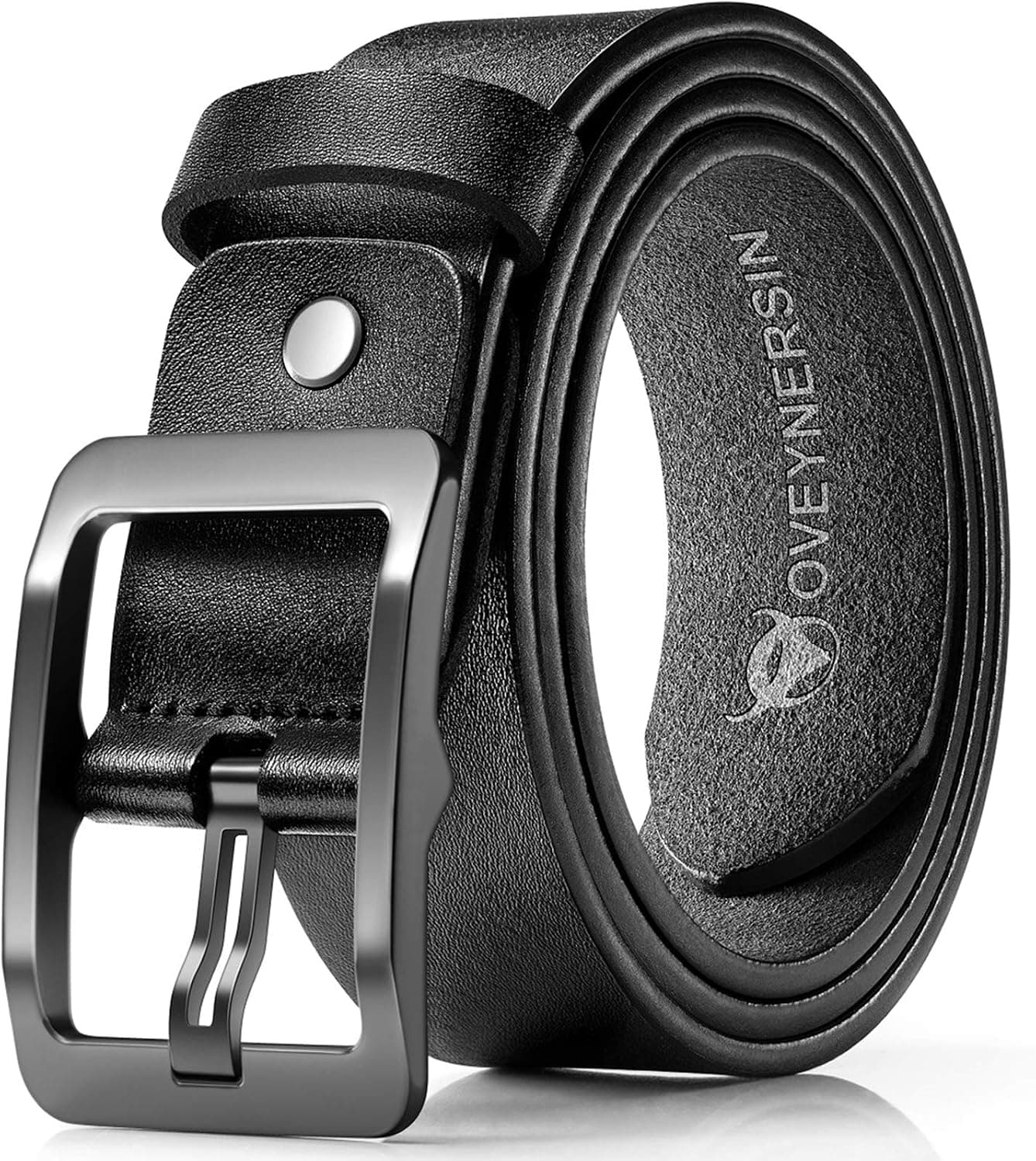 OVEYNERSIN Men Belt - 100% Genuine Leather casual Dress Belts Big Metal Buckle Adjustable Size designer Fashion Gifts, Gray Buckle, waist size