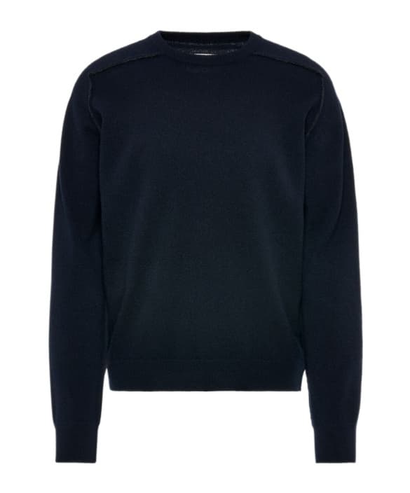 raw-edge mock-neck sweater