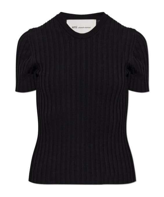 AMI Pleated Ribbed Knitted Top