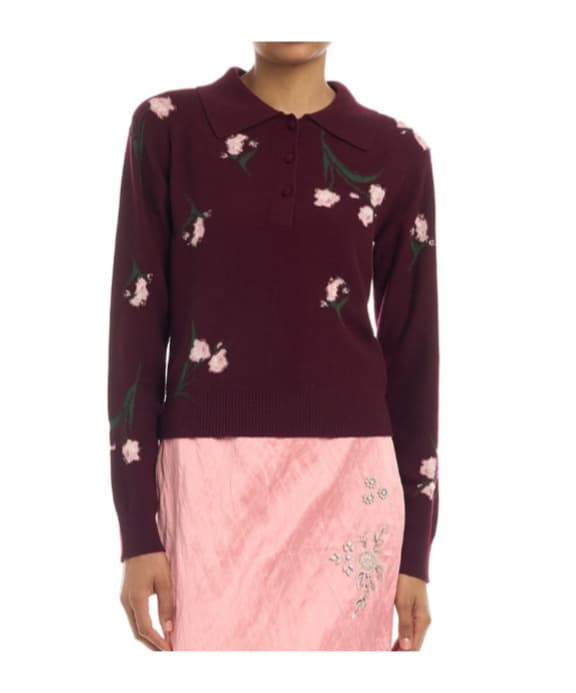 floral-knit polo shirt