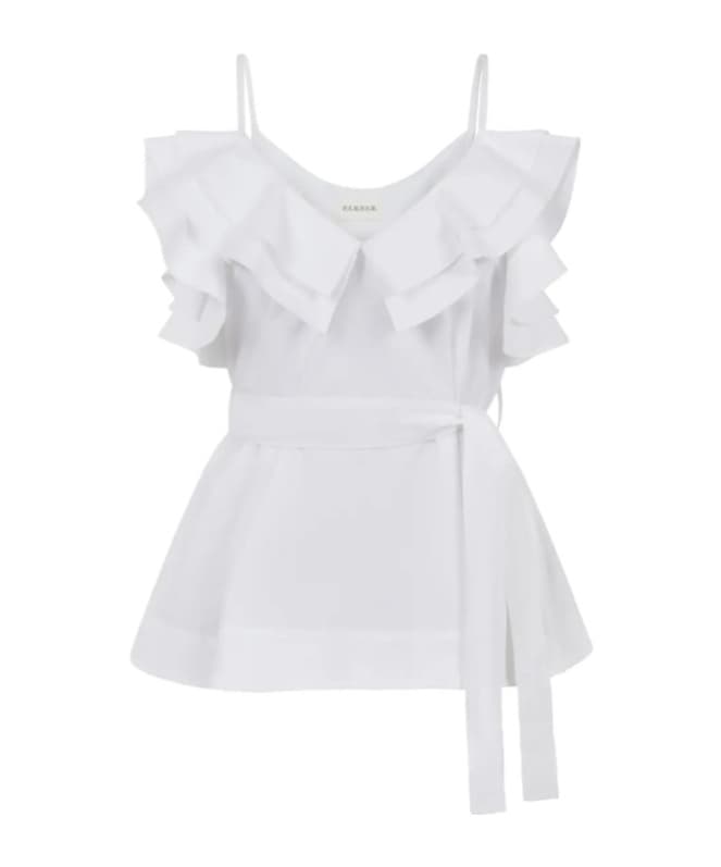 P.A.R.O.S.H. Canyox Ruffled Belted Top
