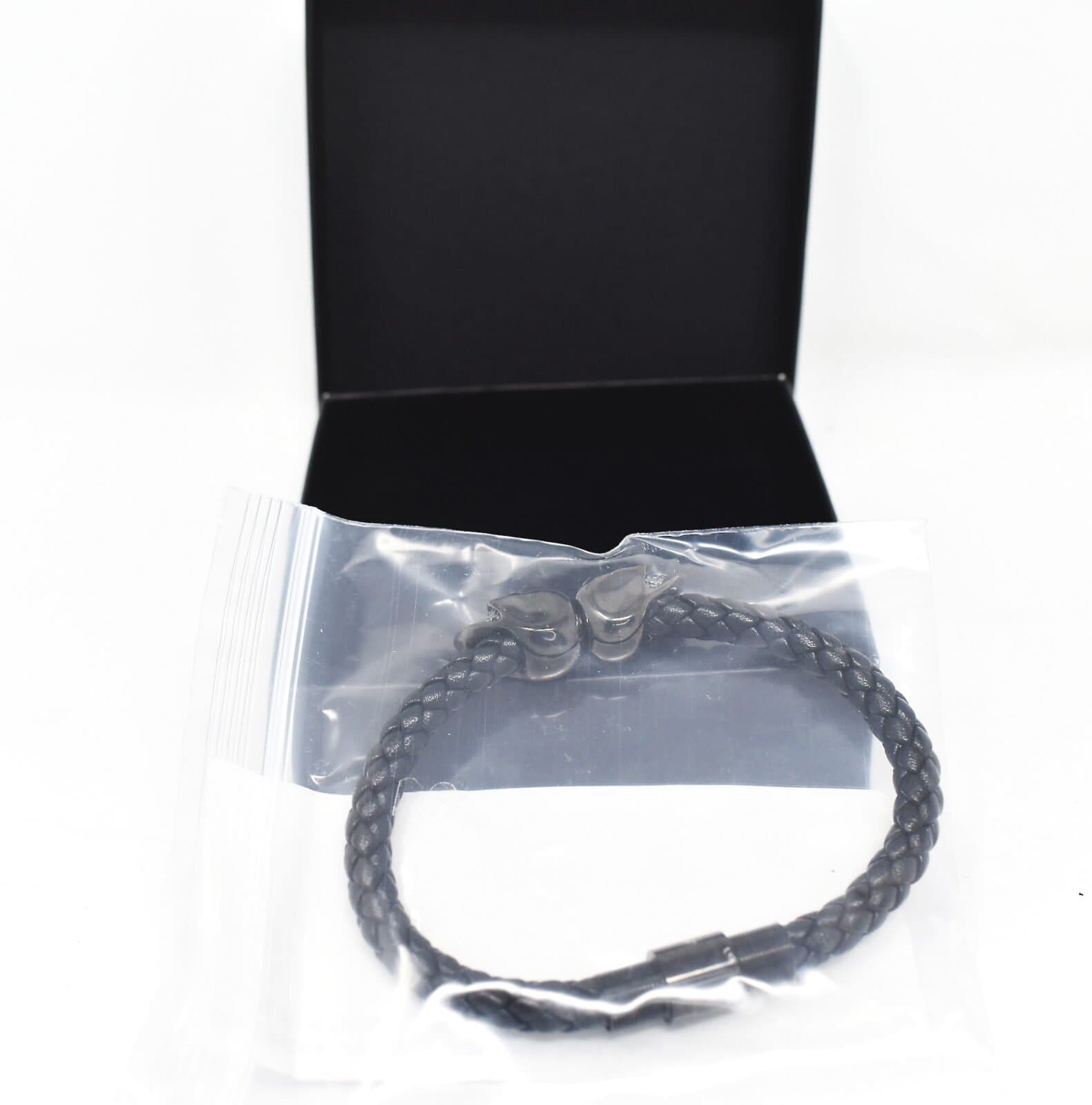 Northskull black nappa leather gunmetal black twin skull bracelet 56LR139M