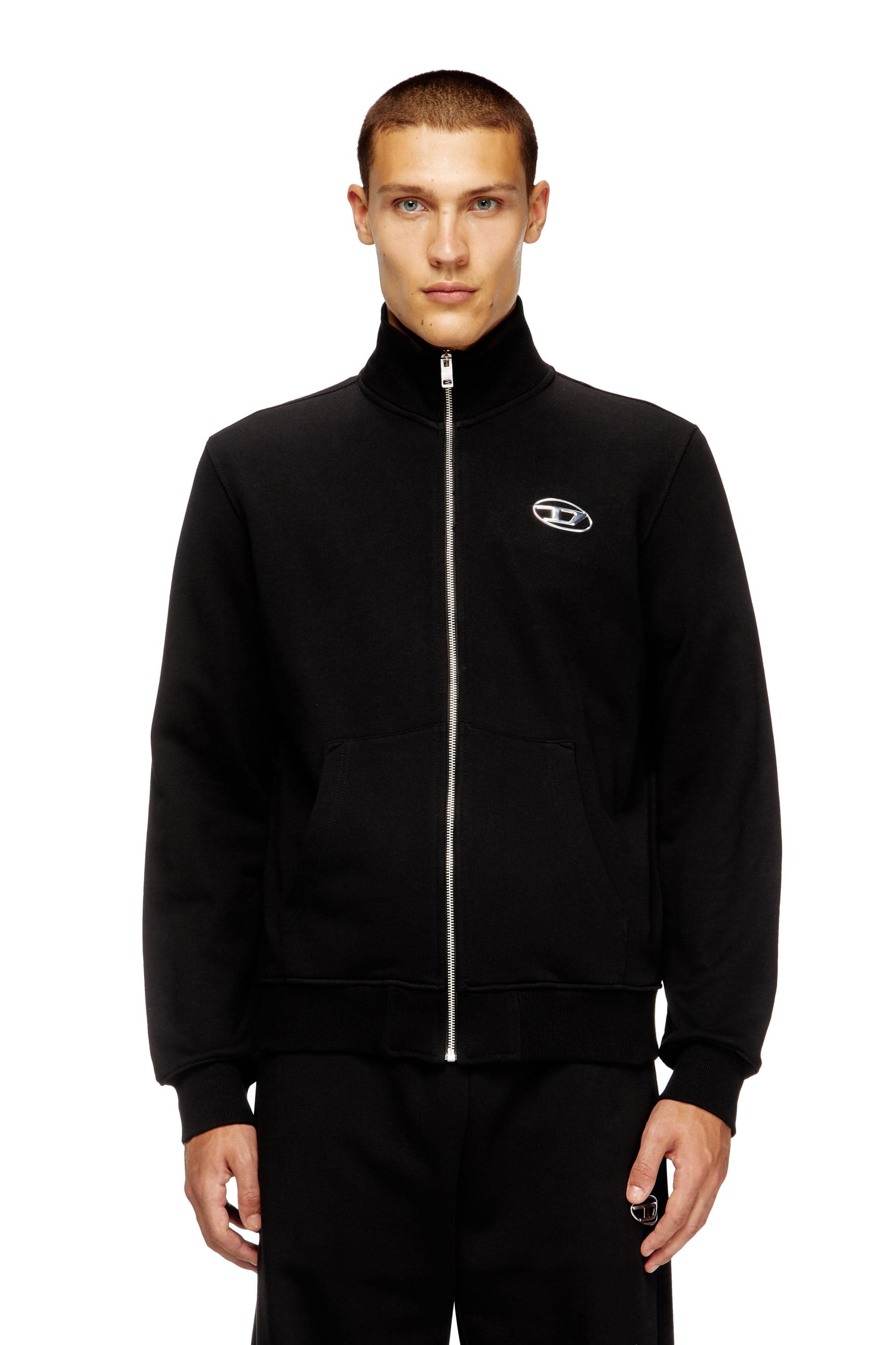 Diesel - Zip-up sweatshirt with metallic logo - Sweaters - Man - Black