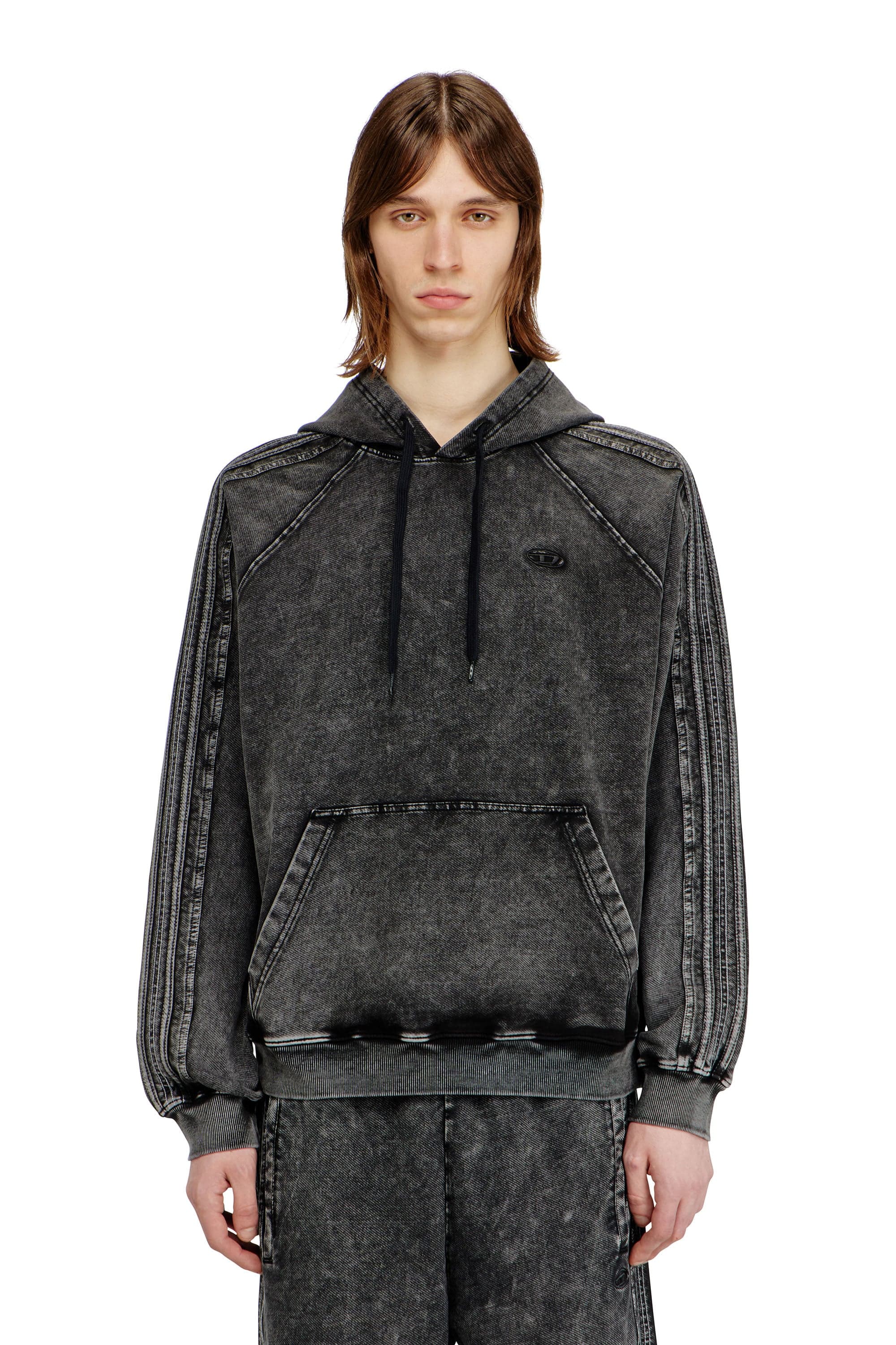 Diesel - Hoodie in washed cotton with Oval D embroidery - Sweaters - Man - Black