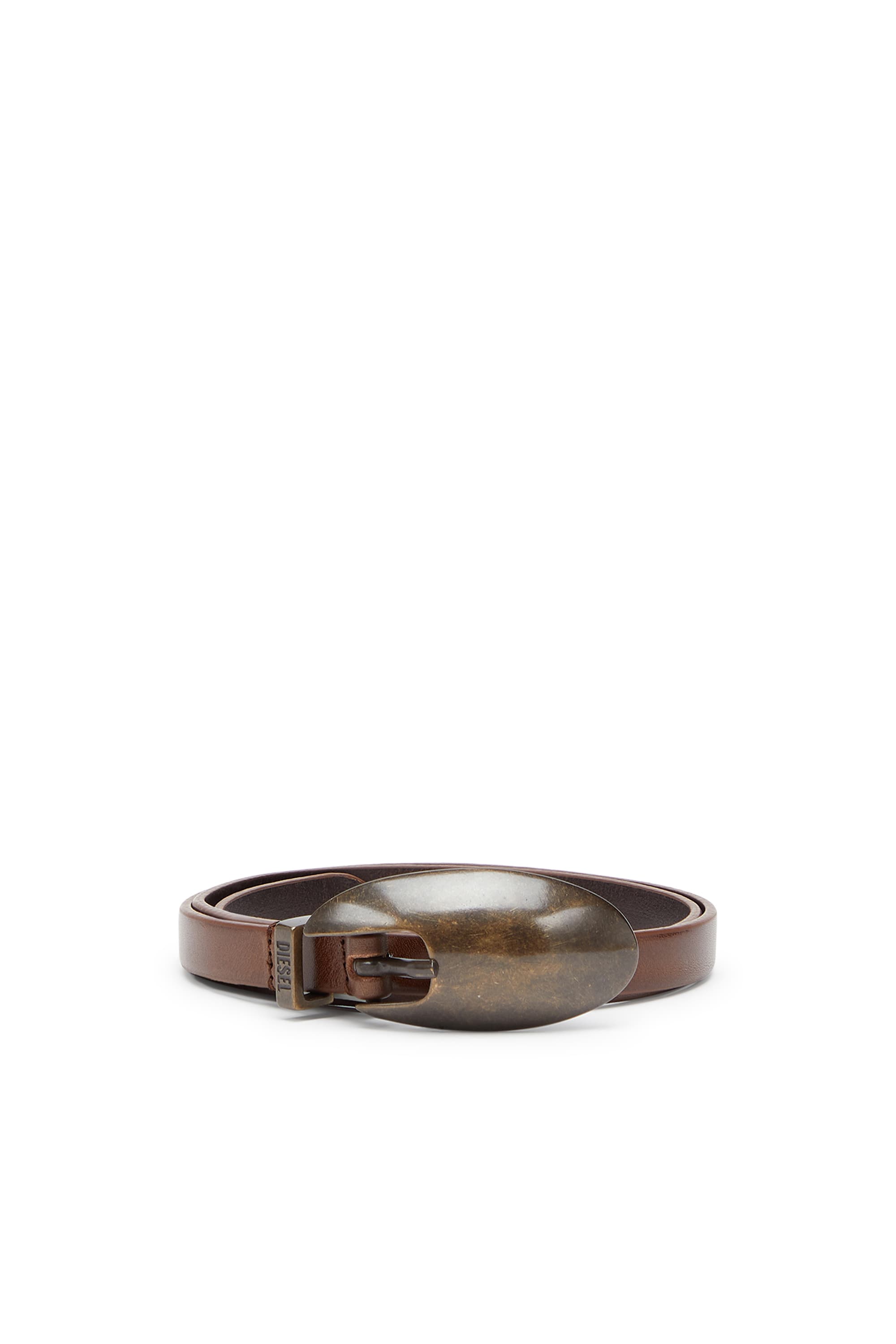 Diesel - 1.5cm slim leather belt with sculptural buckle - Belts - Woman - Brown