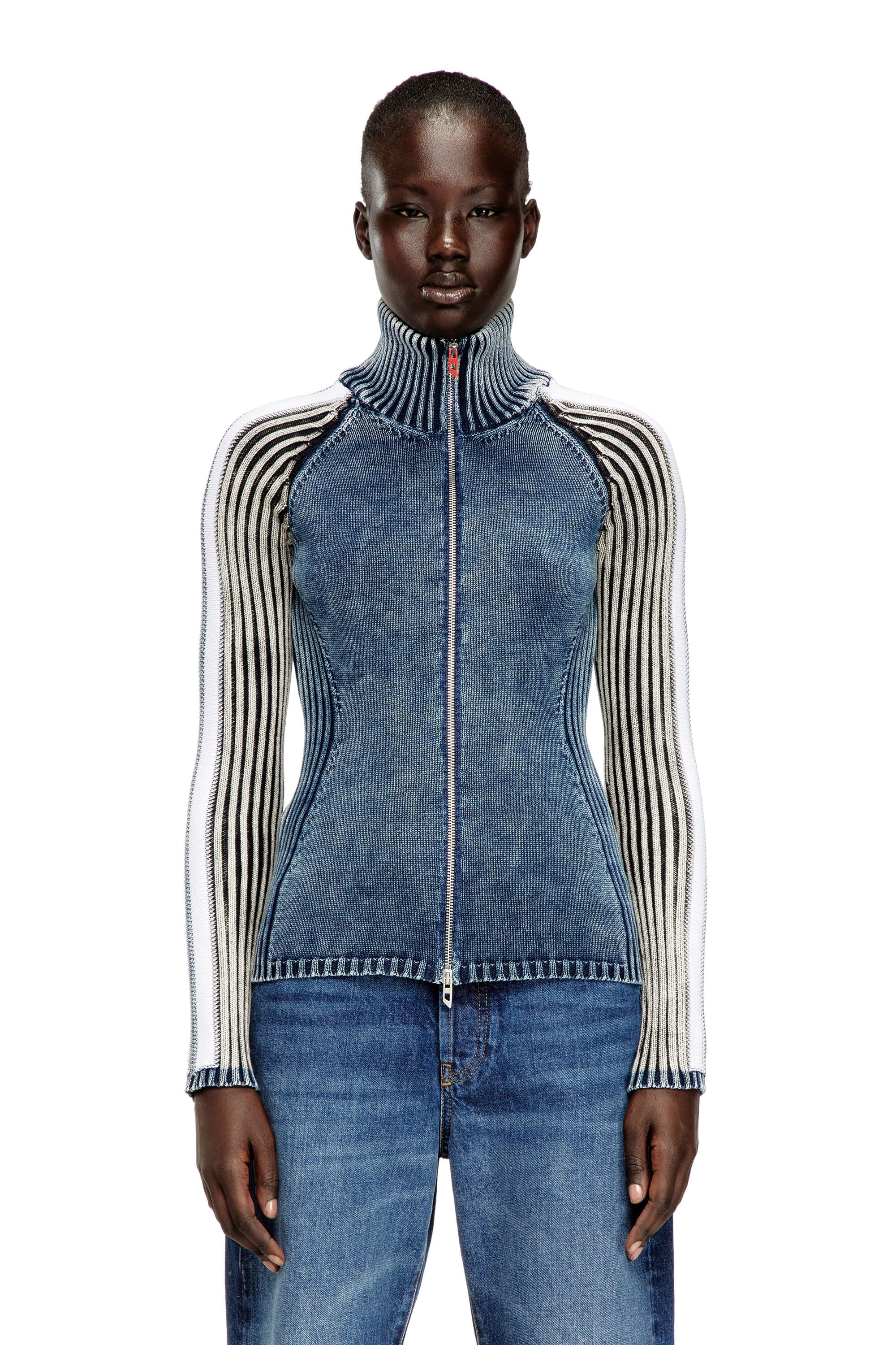 Diesel - Zip-up cardigan with sporty bands - Knitwear - Woman - Multicolor