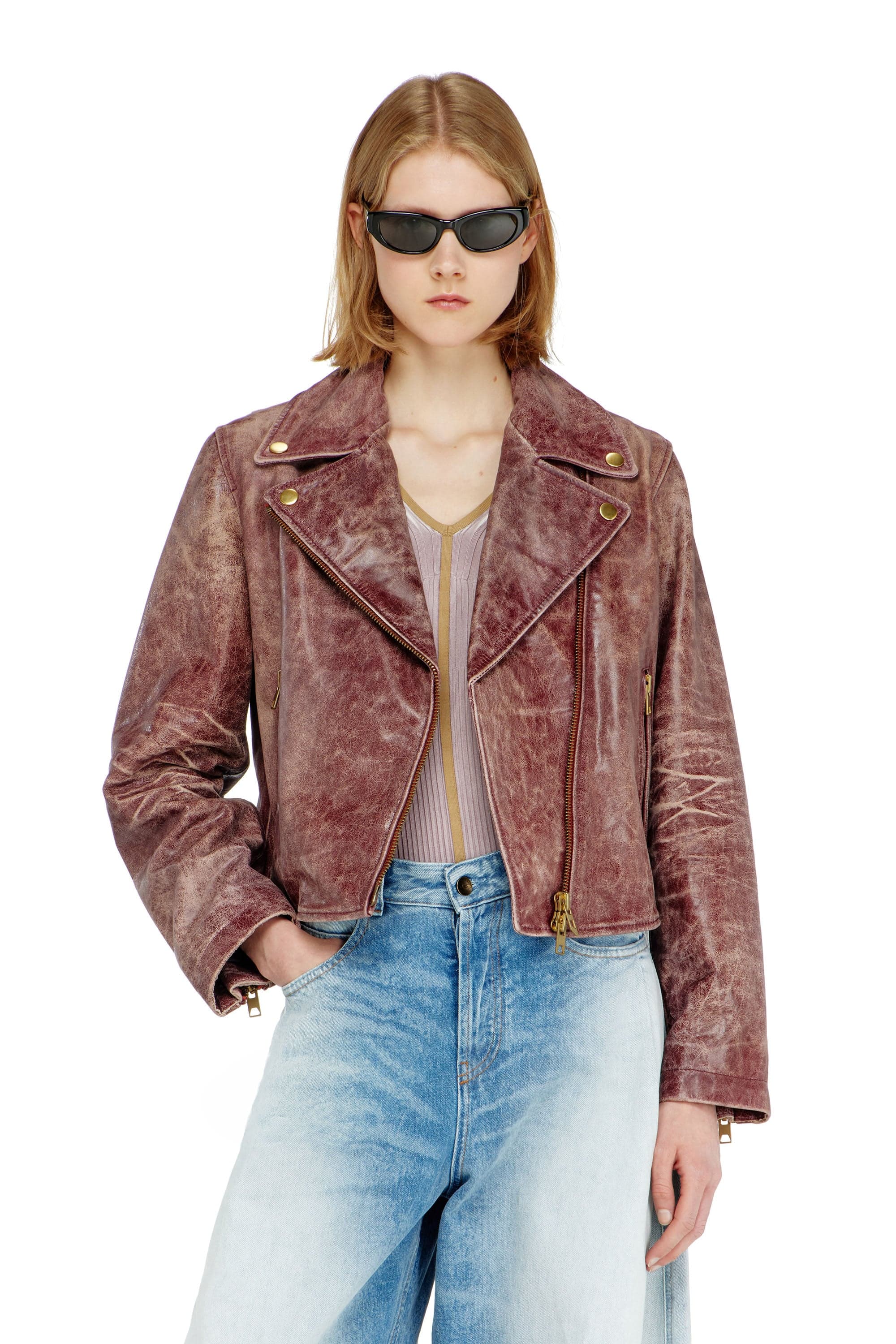 Diesel - Biker jacket in treated leather - Leather jackets - Woman -