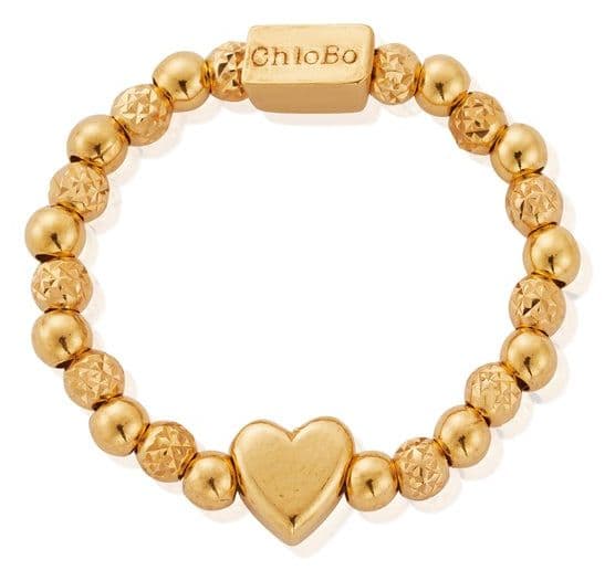 ChloBo Inset Heart Gold-Plated Ring - Medium GR2HEART Jewellery