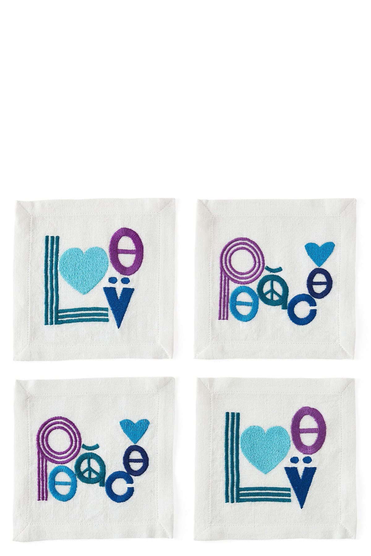 JONATHAN ADLER Set Of 4 Napkins 'Peace & Love'