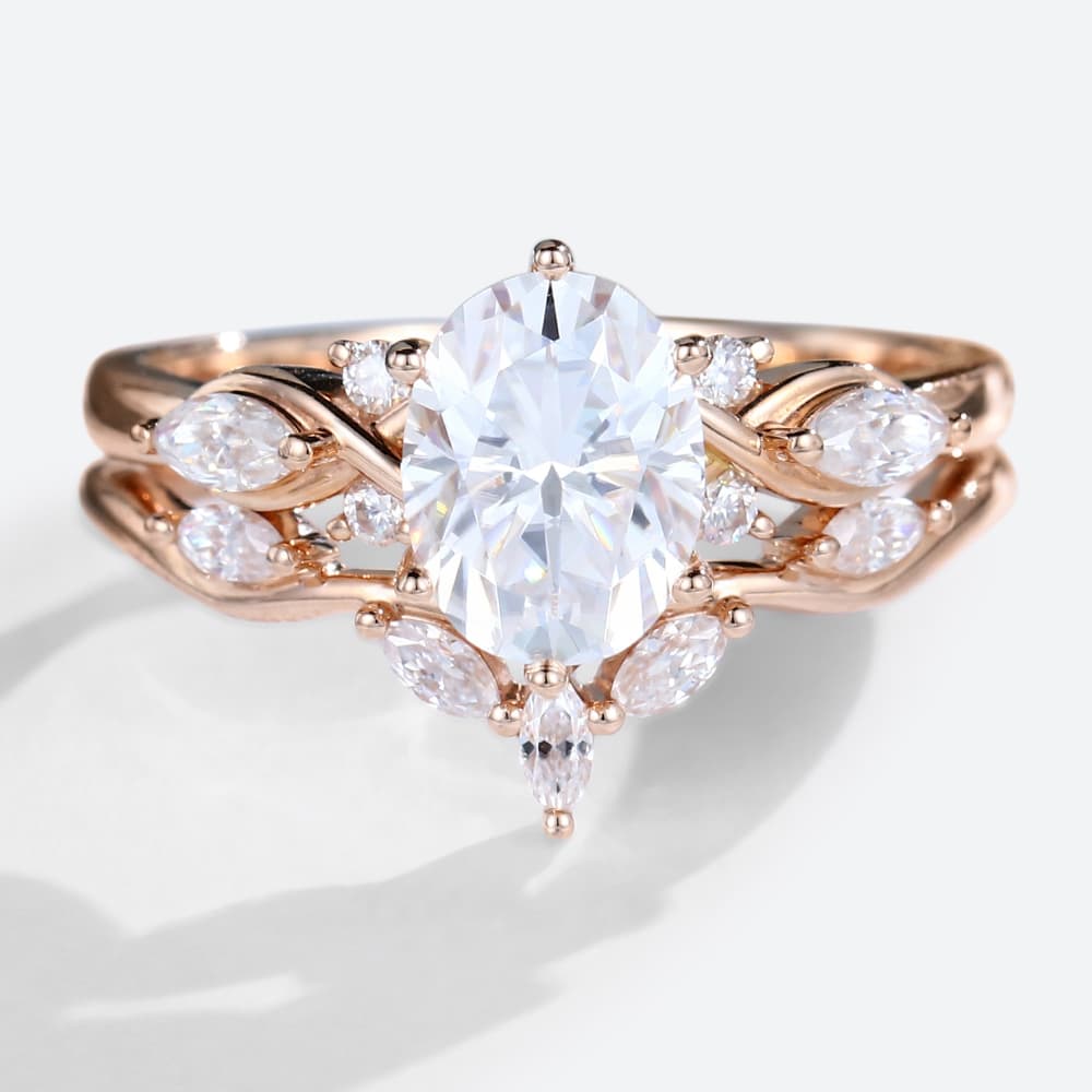 Rose Gold Oval Cut Lab Diamond Engagement Ring Set