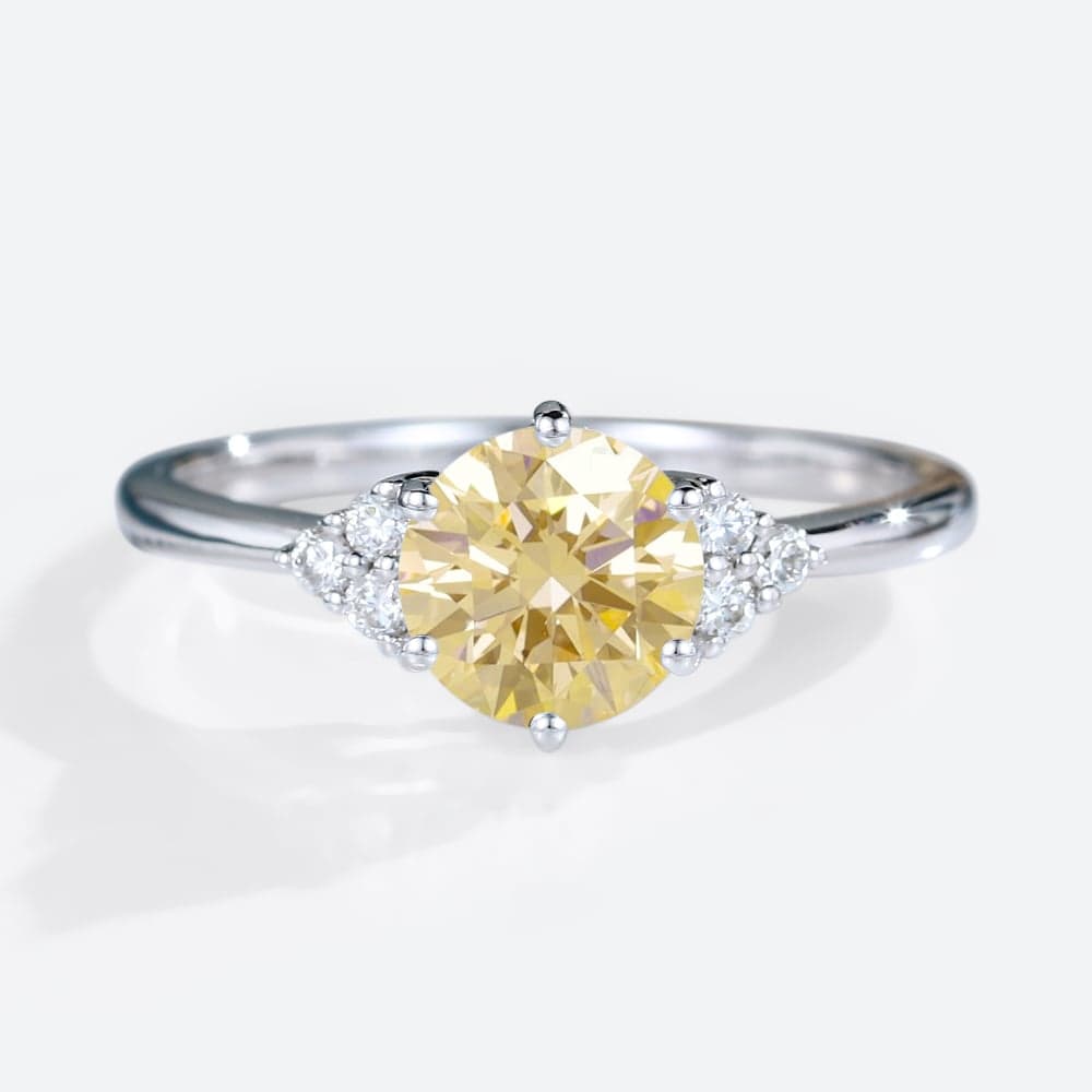 1.5ct Fancy Yellow VS+ Round Cut Lab Grown Yellow Diamond Simple 6-Prong Engagement Ring in White Gold