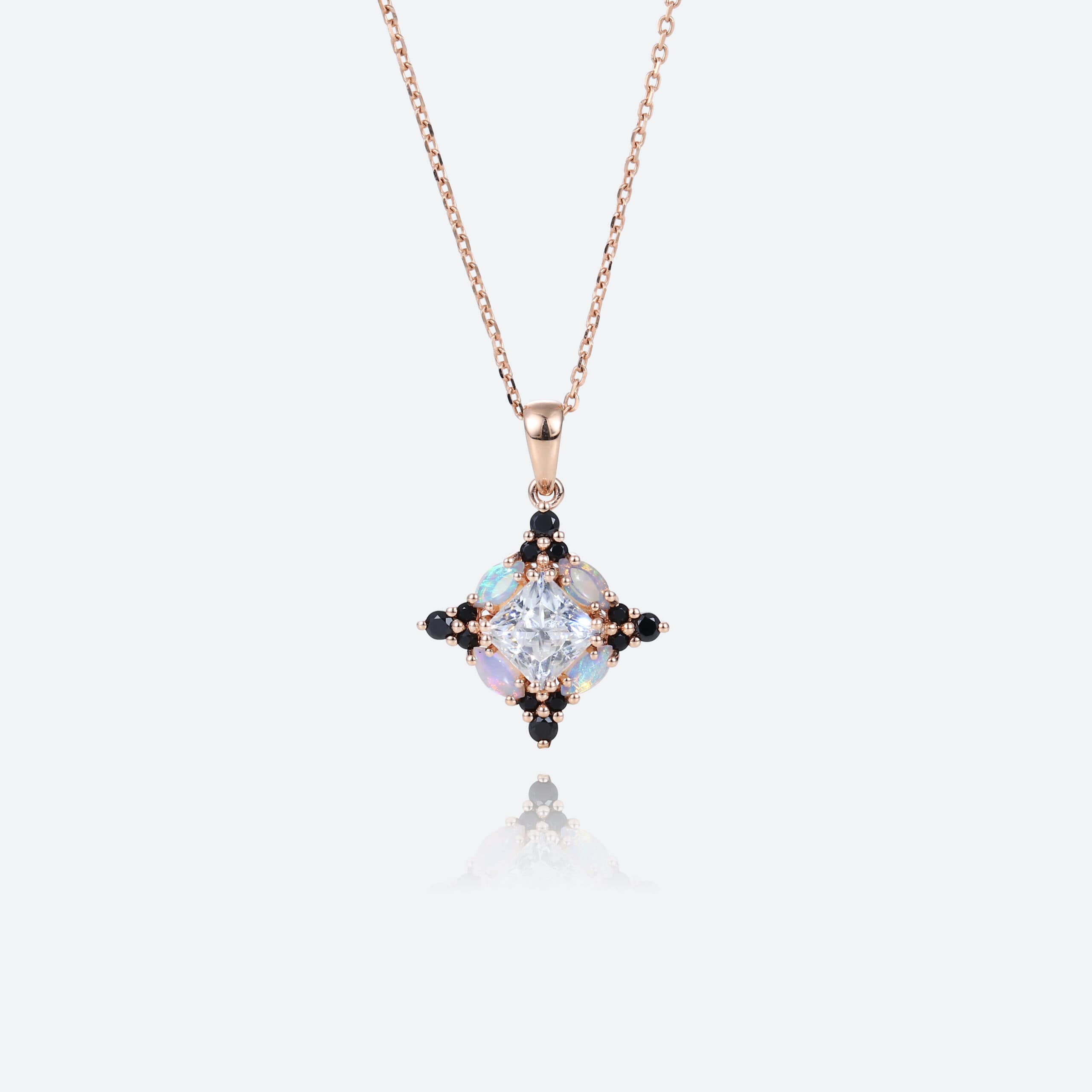 Rose Gold Princess Cut Lab Diamond Necklace Colorful Gemstone Stack Pendant Necklace