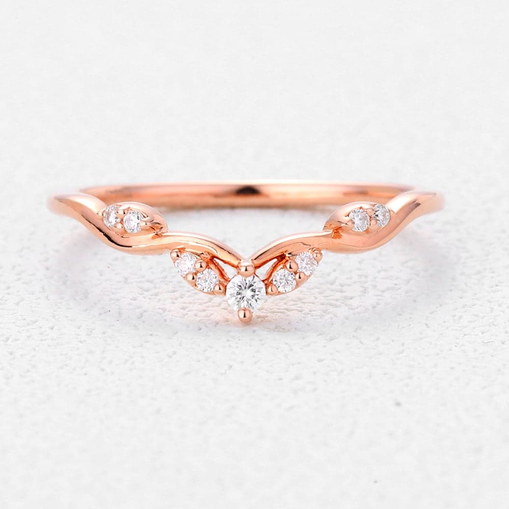 0.1ctw Round Cut Lab Grown Diamond Curved Wedding Band Slim Stackable Band Thin Band in Rose Gold