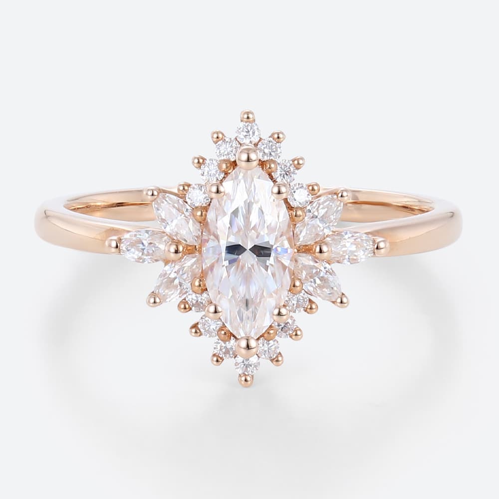 0.5ct Colorless VS+ Marquise Cut Lab Grown Diamond Vintage Floral Halo 4-Prong Engagement Ring in Rose Gold