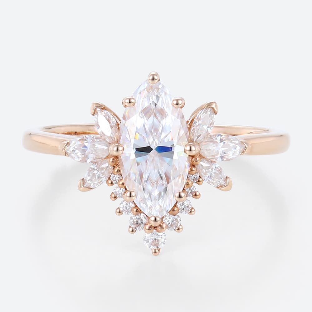 1ct Colorless VS+ Marquise Cut Lab Grown Diamond Classic Cluster 8-Prong Engagement Ring in Rose Gold