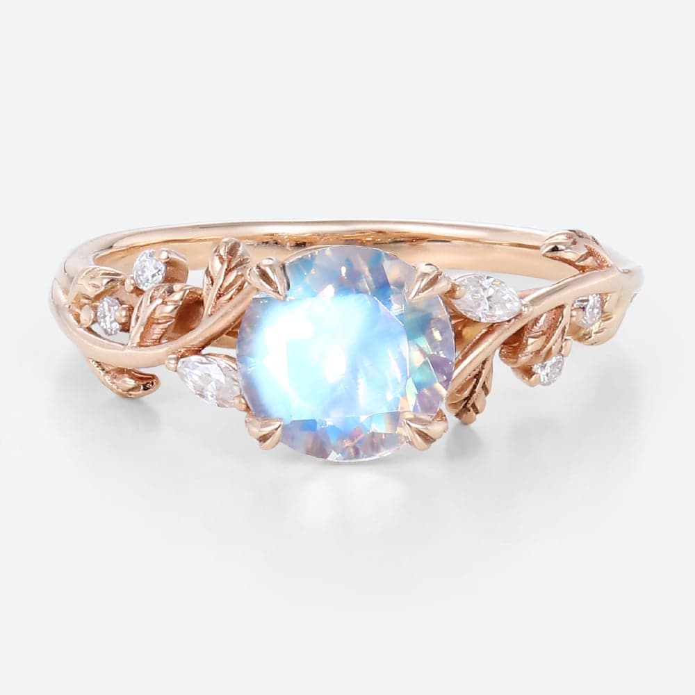 Round Cut Moonstone Engagement Ring Nature-Inspired Bridal Ring