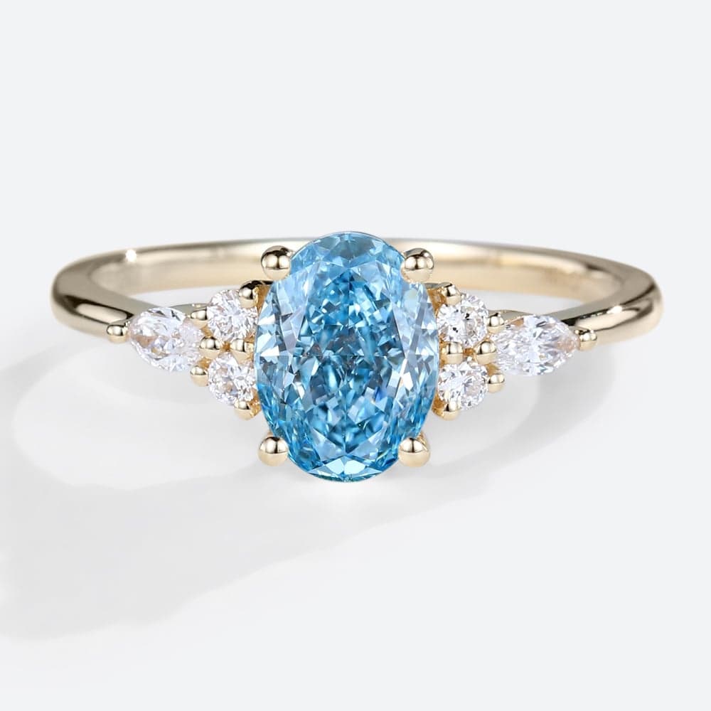 1.5ct Fancy Blue VS+ Oval Cut Lab Grown Diamond Classic 4-Prong Engagement Ring in Yellow Gold