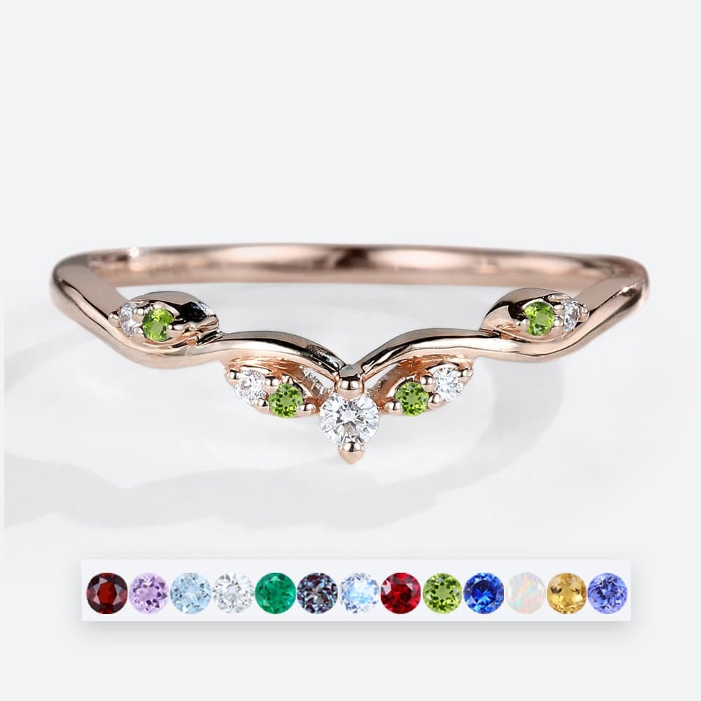 Round Cut Birthstone Delicate Wedding Band Curved Stacking Ring