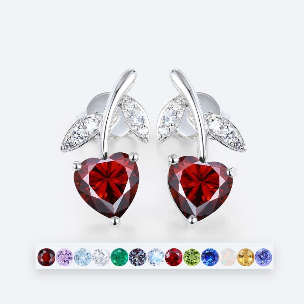 Heart Cut Birthstone Earrings Leaf-Inspired Stud Earrings