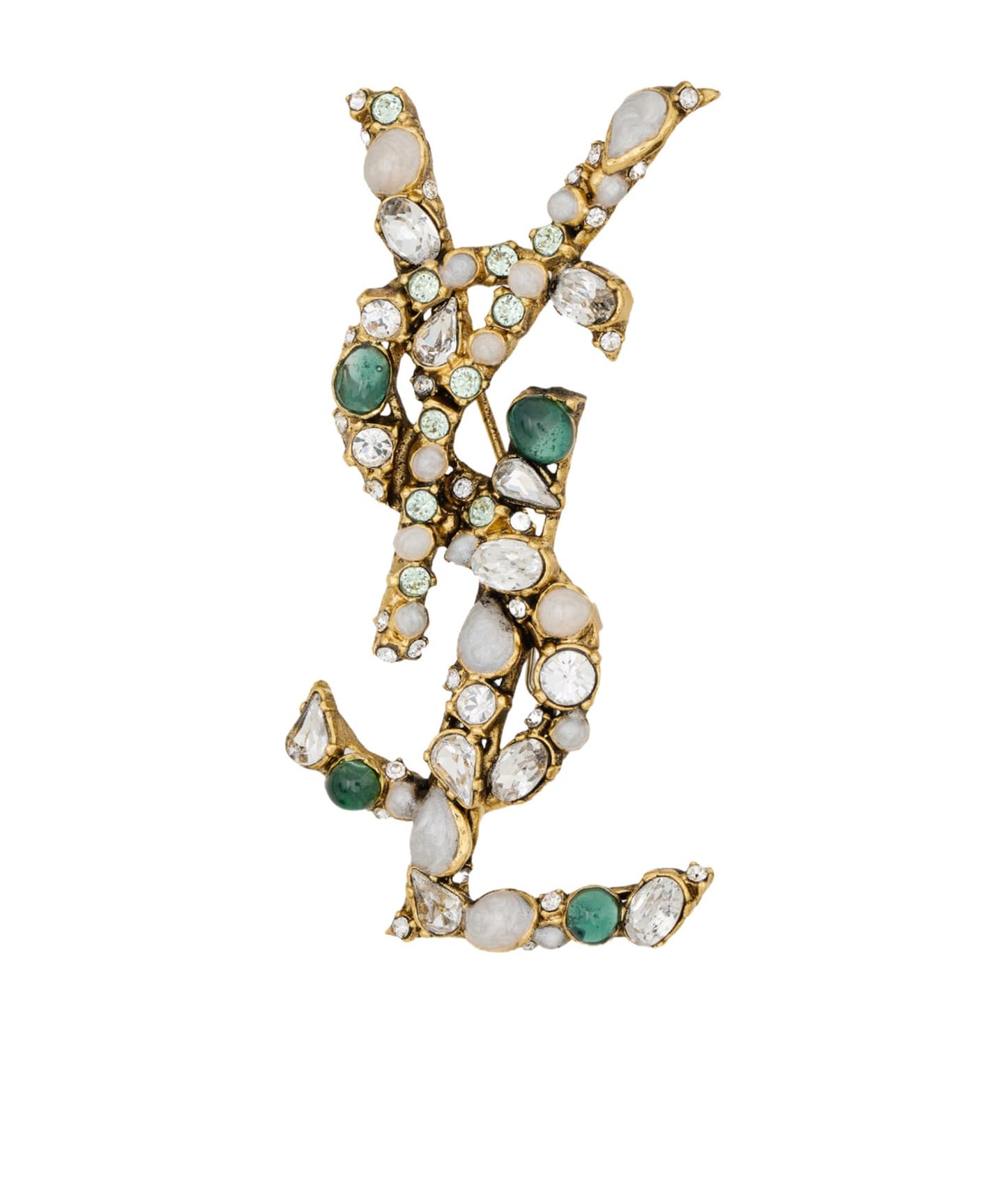 Saint Laurent Cassandre Crystal Logo Brooch