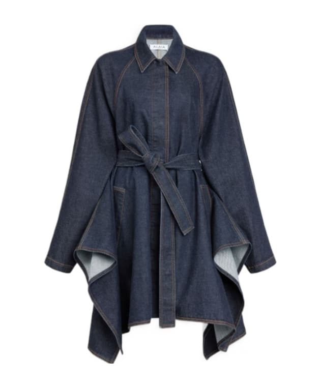 belted denim oversized coat