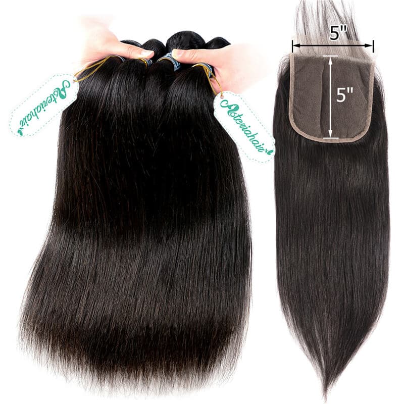 Straight 5*5 Lace Closure With Weaves 4 Bundles Deal