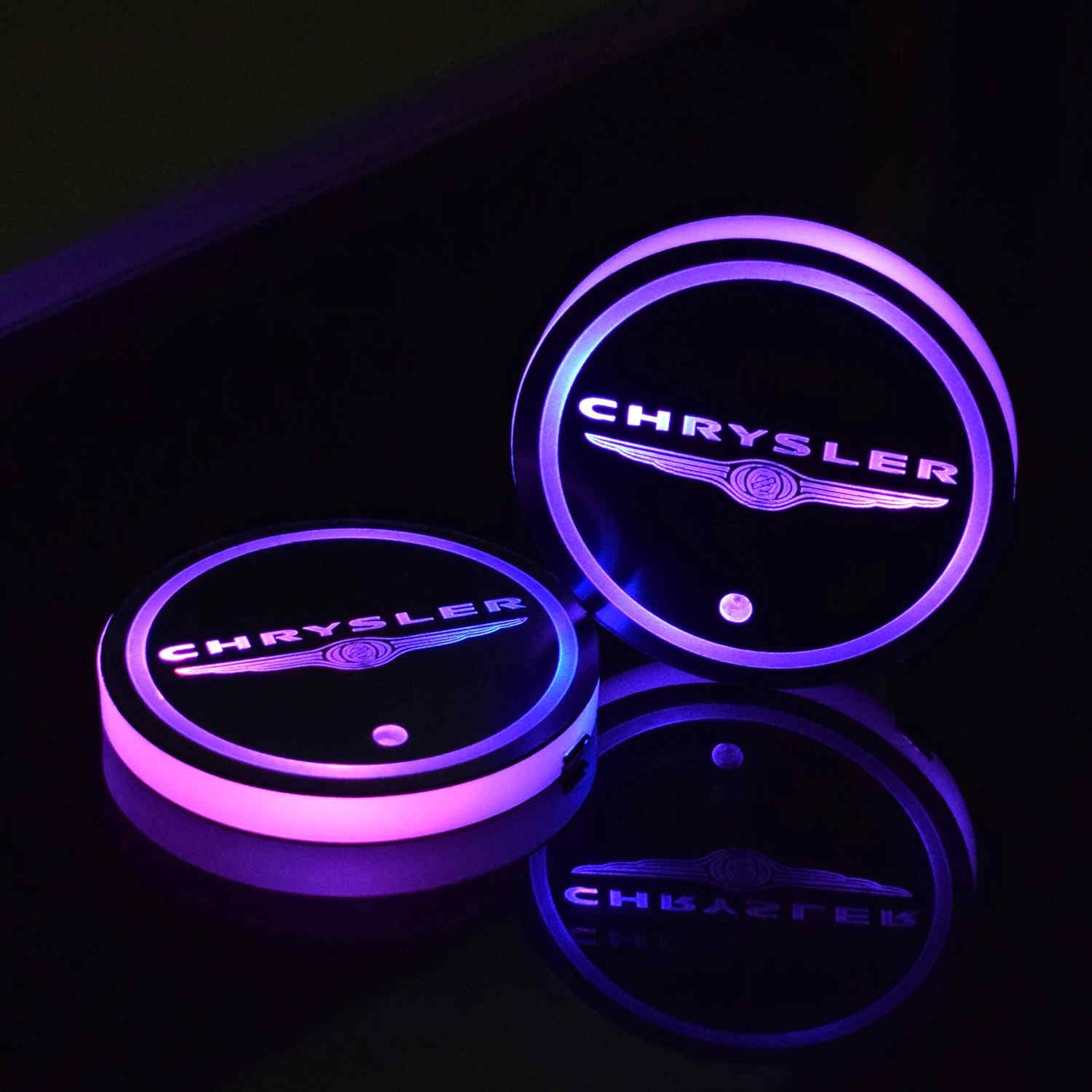 2X LED Chrysler Cup Holder Lights Car Logo Coaster