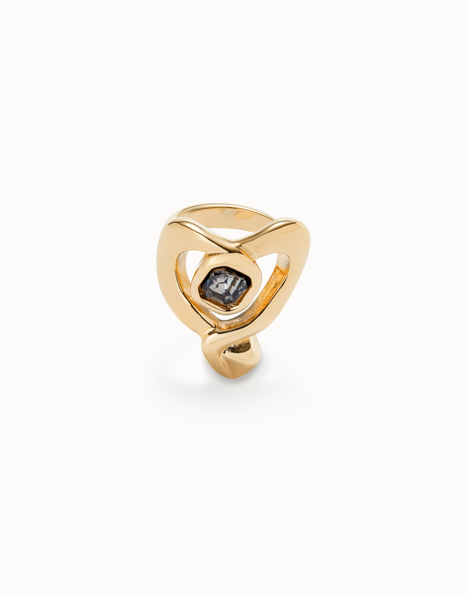 Ring with heart and central black crystal
