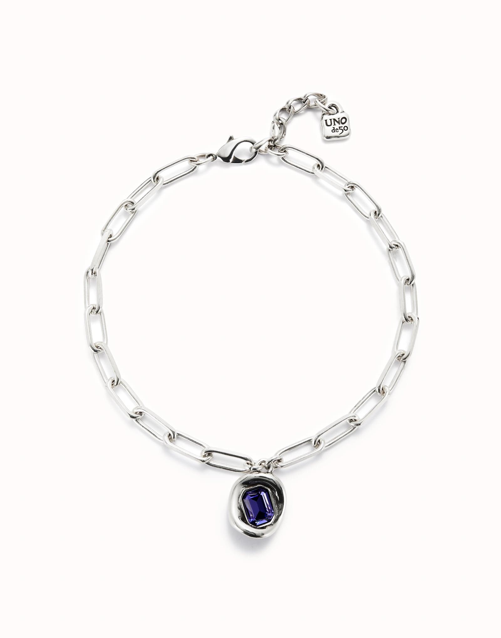 Short link chain pendant necklace purple crystal