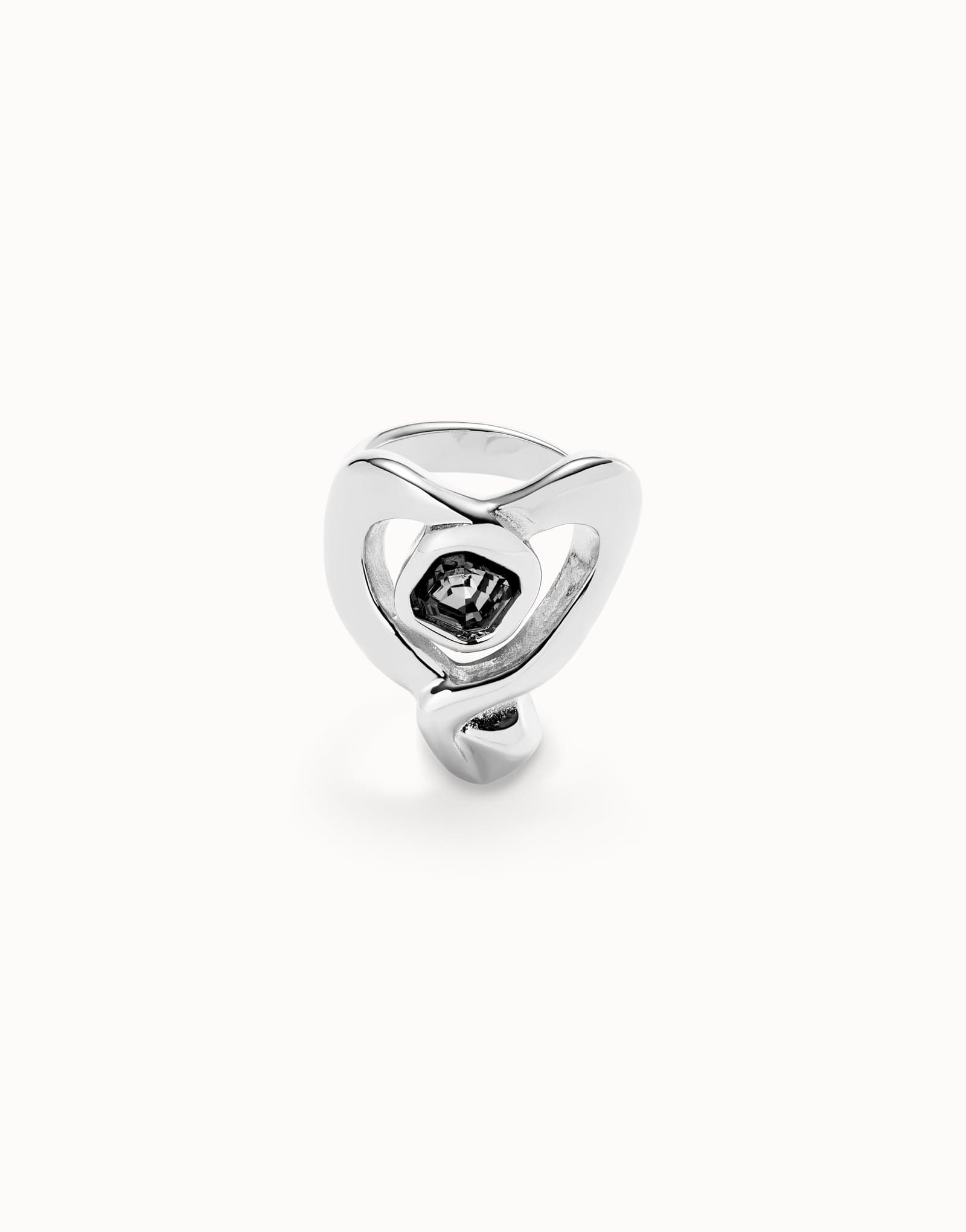 Ring with heart and central black crystal