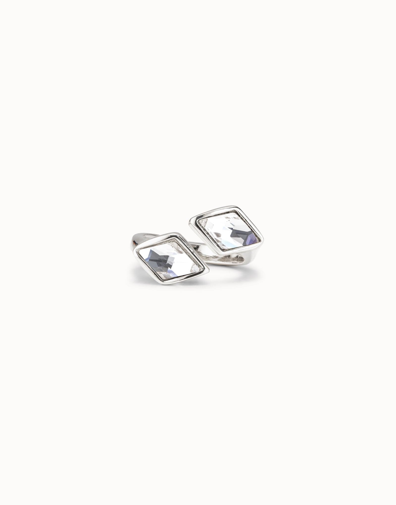 Open ring with two crystals